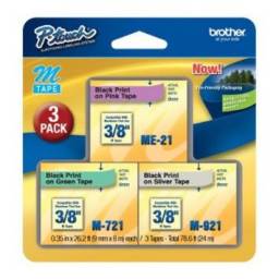 Pack de 3 cintas Brother M-Tape Verde, Rosado y Plateado